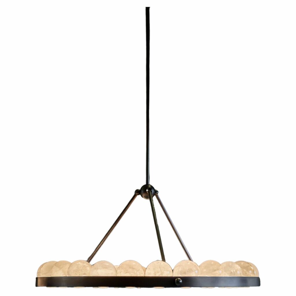 Ring shaped Dark Brass and Crystal Sphere Pendant Light by Christopher Boots 1