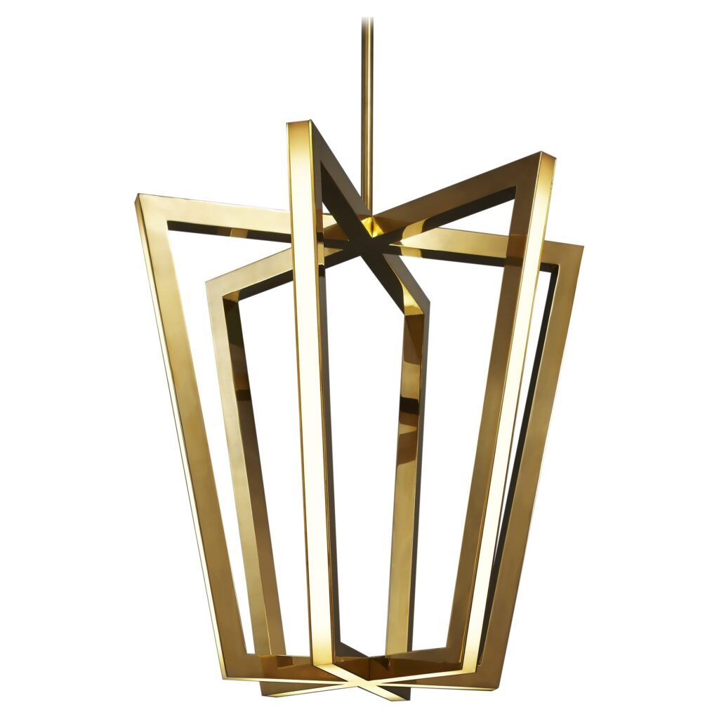 Six Dimensional Geometric Shape Gold Brass Pendant Light by Christopher Boots 1