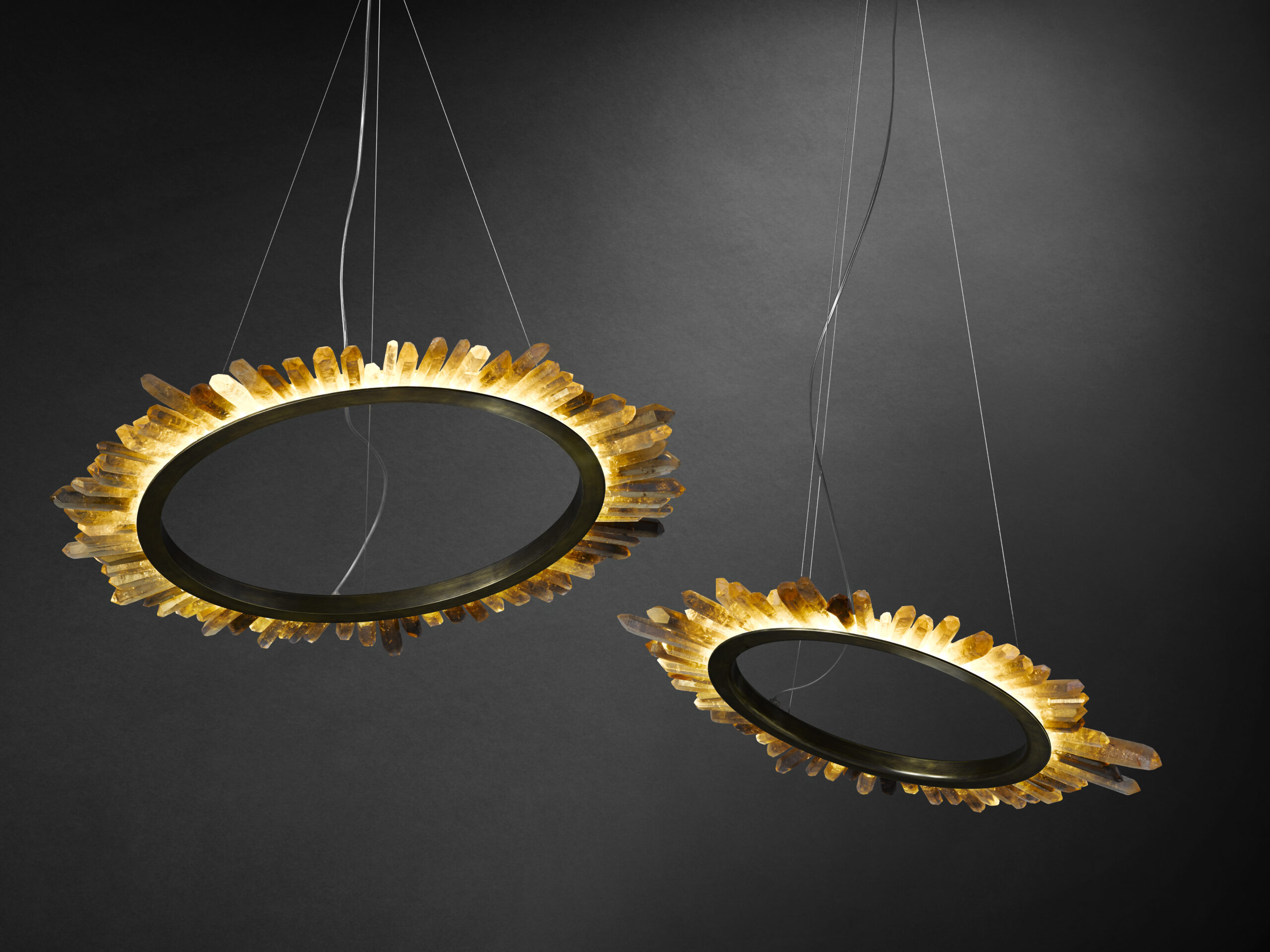 Sunburst Effect Circular Quartz Crystal and Brass Sconce by Christopher Boots 4