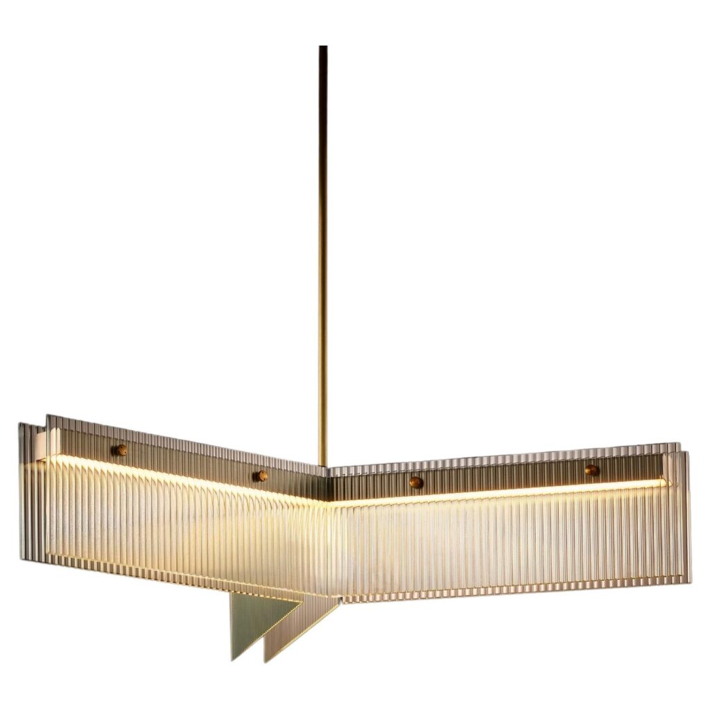 Three Angled Arm Brass and Aluminium Pendant Light by Christopher Boots 1