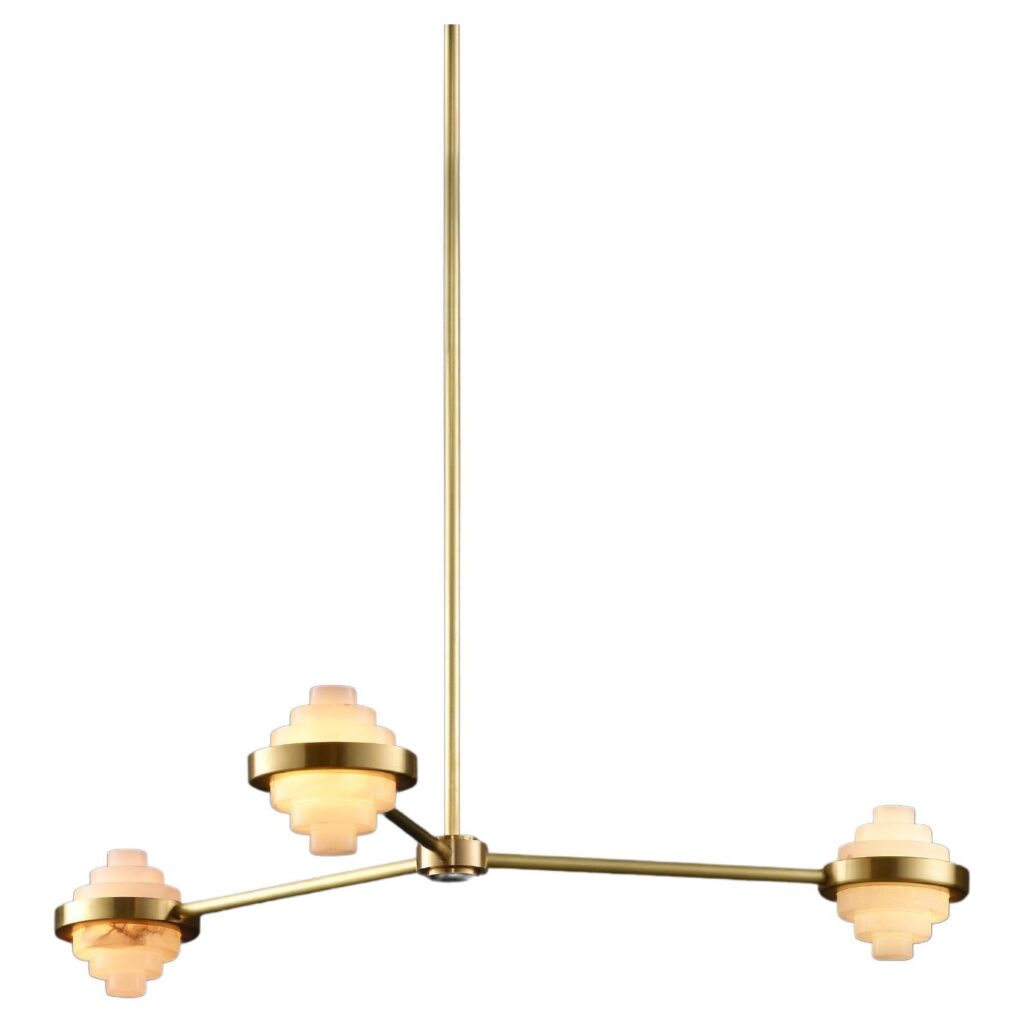 Three Arms Linear Brass and Alabaster Pendant Light by Christopher Boots 1