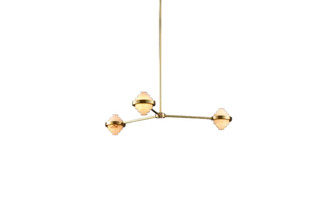 Three Arms Linear Brass and Alabaster Pendant Light by Christopher Boots 1
