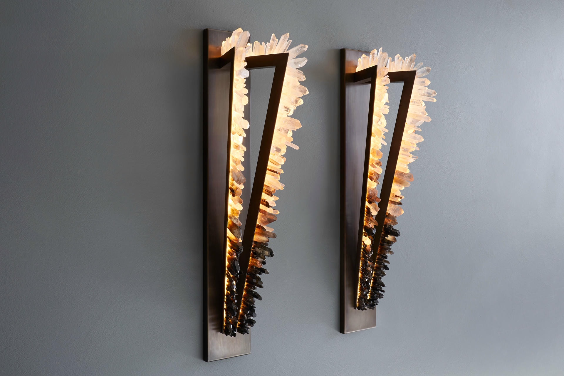 Triangle with Diagonal Side Bronze and Crystal Wall Lamp by Christopher Boots 2