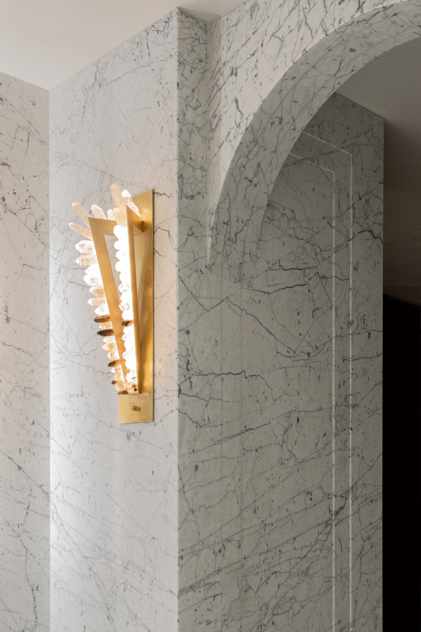 Triangle with Diagonal Side Bronze and Crystal Wall Lamp by Christopher Boots 7