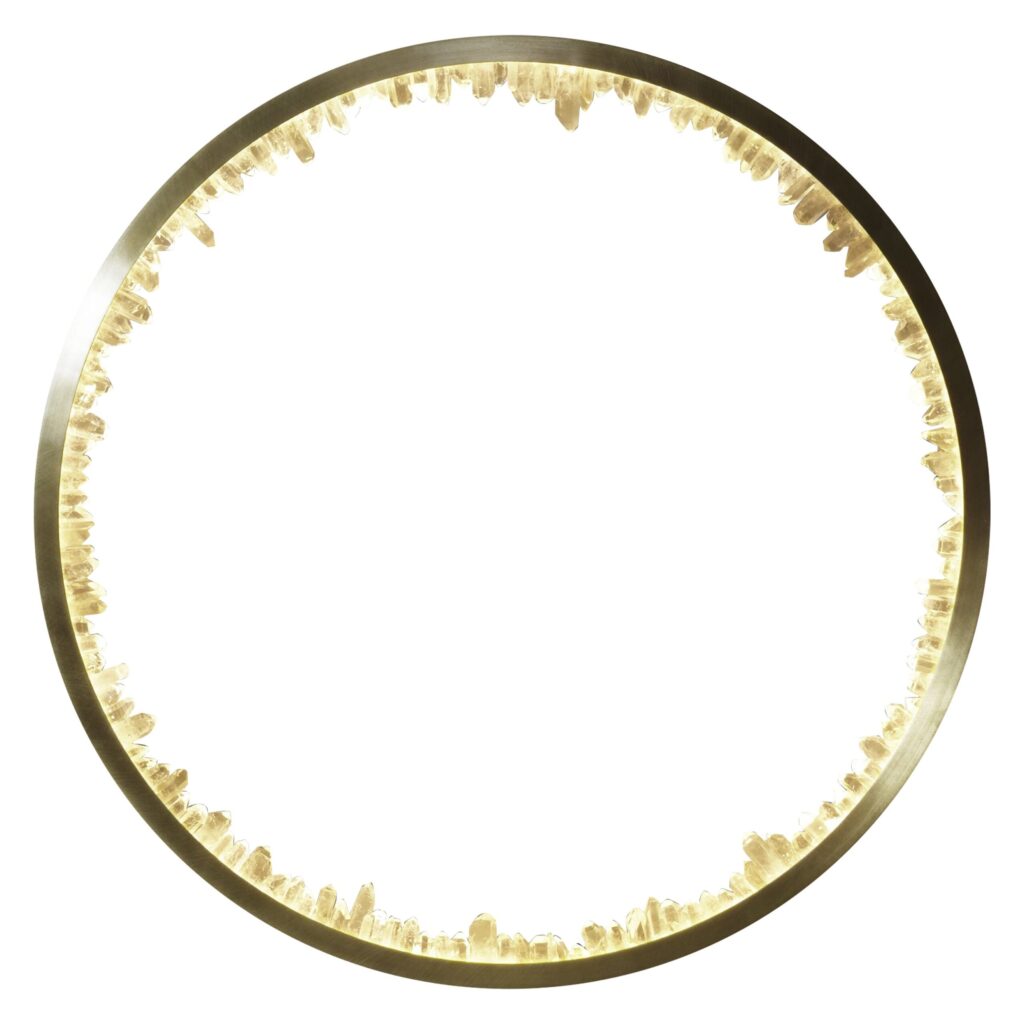 Unique Inward Quartz Crystal and Brass Circular Sconce by Christopher Boots 1