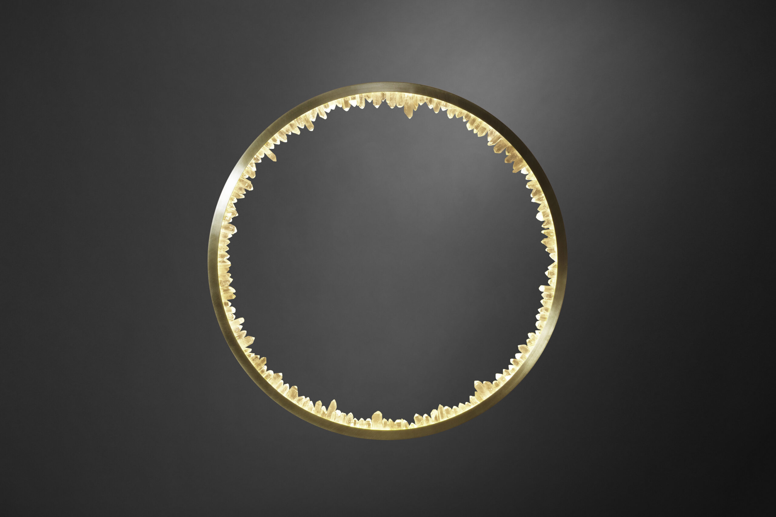 Unique Inward Quartz Crystal and Brass Circular Sconce by Christopher Boots 2