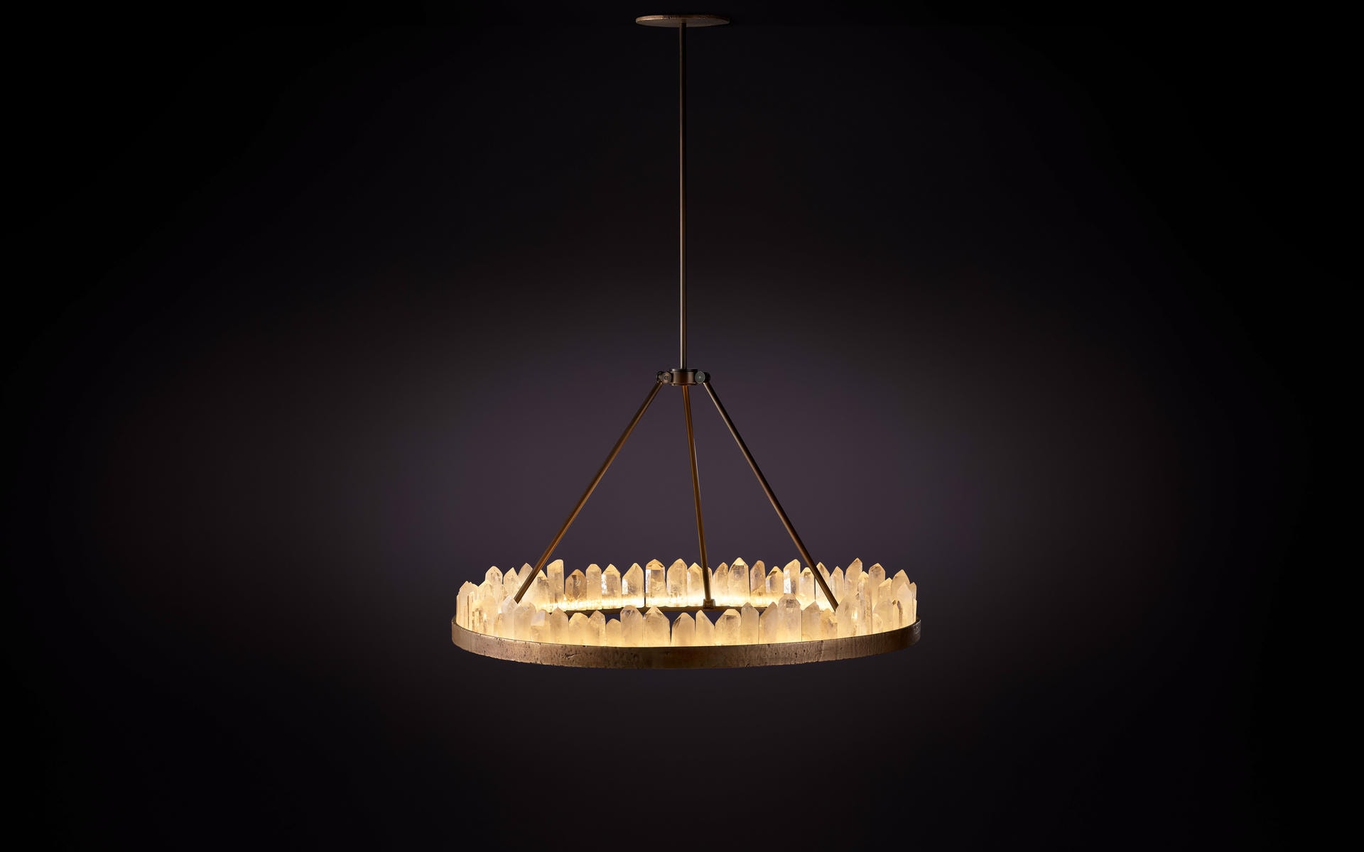 Upward Circular Ring Natural Quartz Crystal Pendant Light by Christopher Boots 2