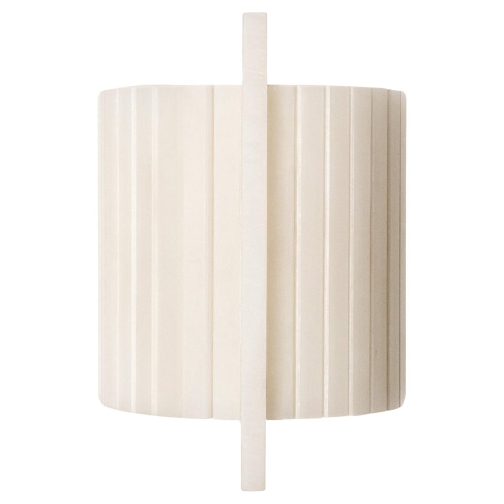 Cylindrical White Onyx Light Sculpture with Vertical Detail by Marie Jeunet 1