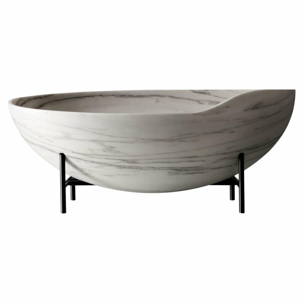 Kora Bathtub by Kreoo Calacatta Carrara Marble Metal Design 1