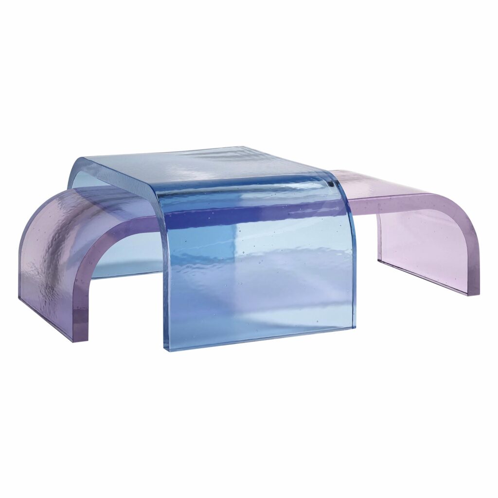 Set Of 2 Itzel Blue And Purple Cast Glass Coffee Tables by Fred and Juul 1