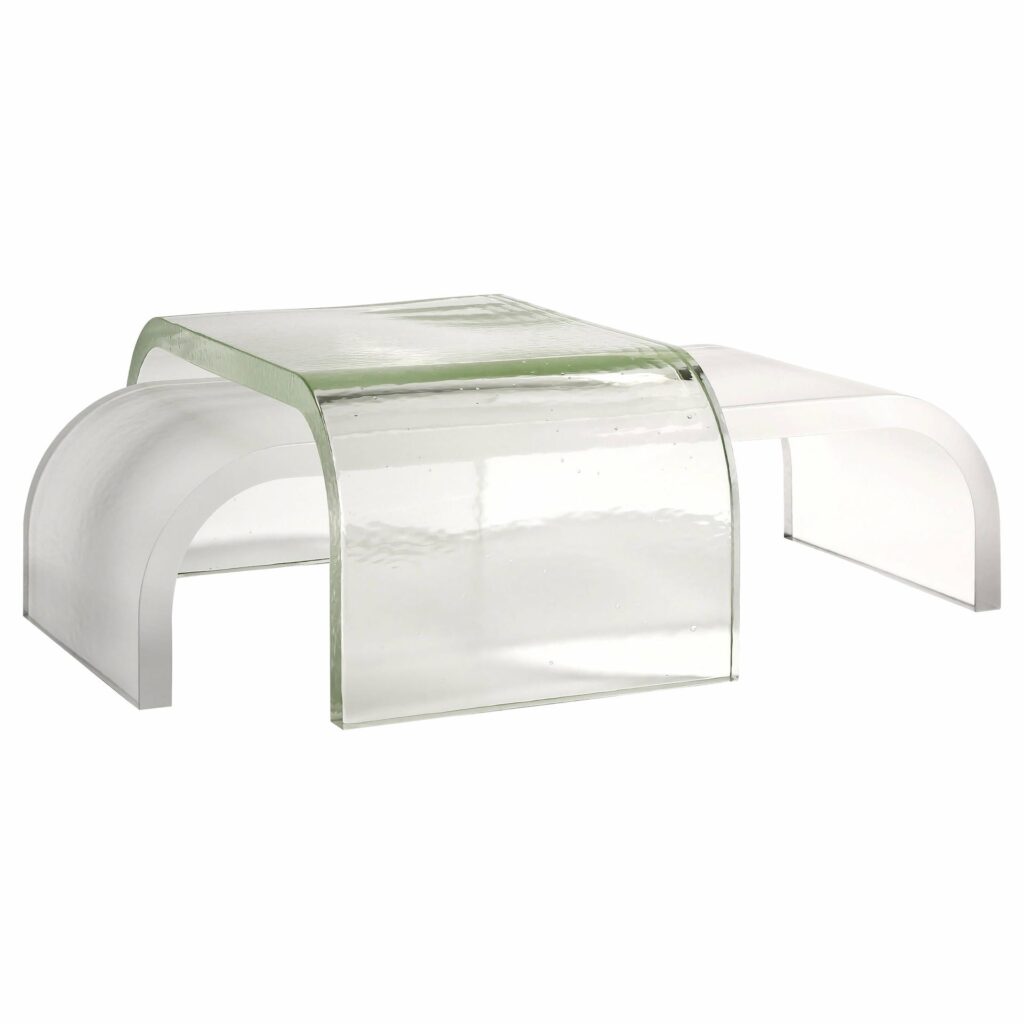 Set Of 2 Itzel Clear And Etched Cast Glass Coffee Tables by Fred and Juul 1