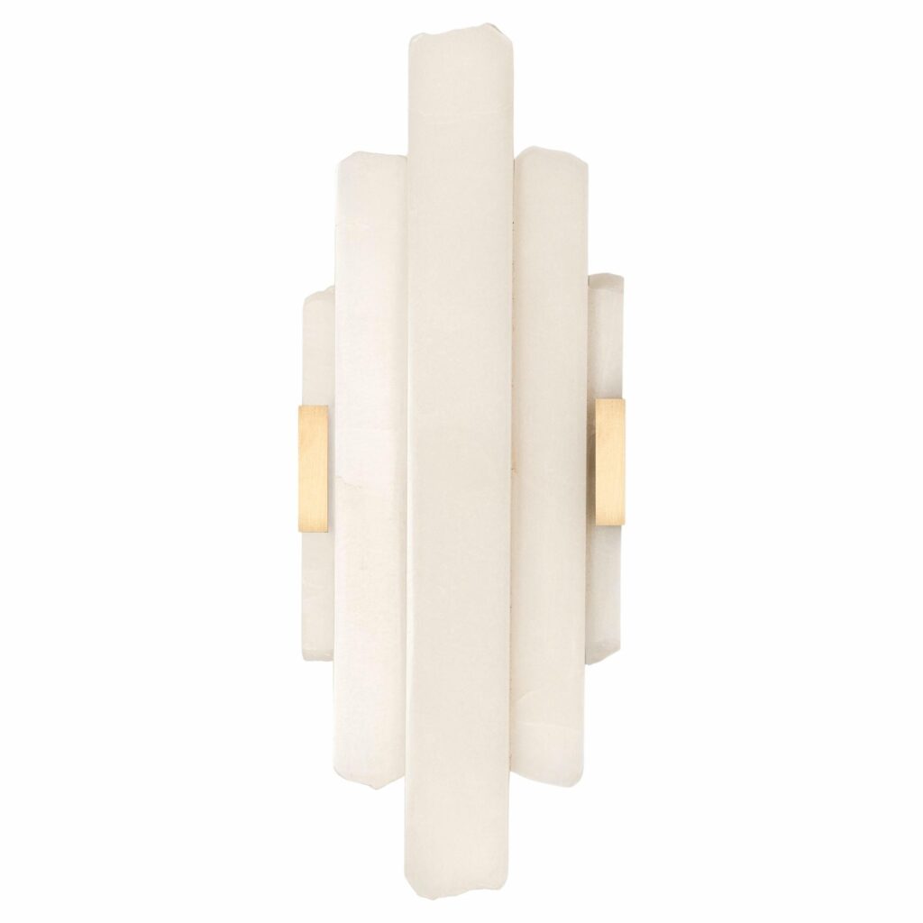 Vertical Arrangement Off White Onyx and Brass Light Sculpture by Marie Jeunet