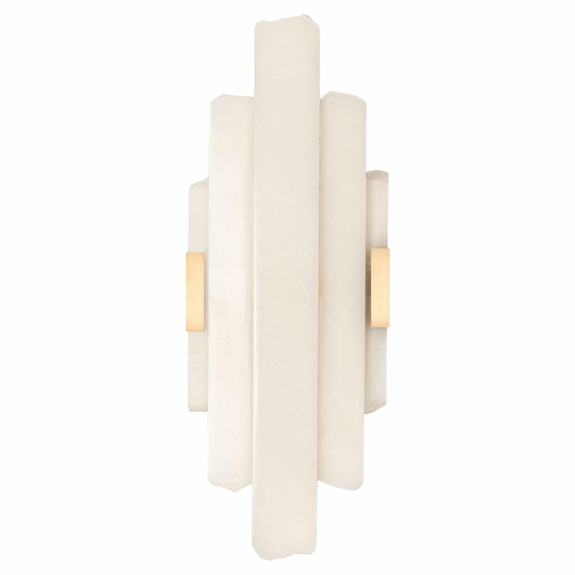 Vertical Arrangement Off White Onyx and Brass Light Sculpture by Marie Jeunet