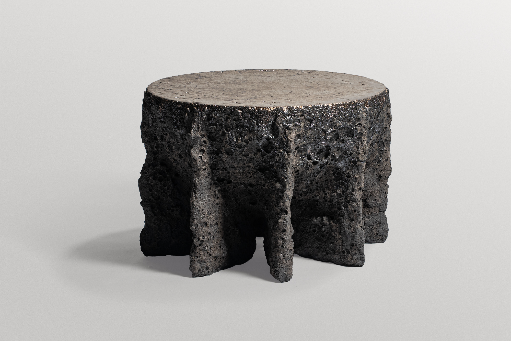Contemporary Rough Form Dark Grey Ceramic Low Side Table by Niclas Wolf 2