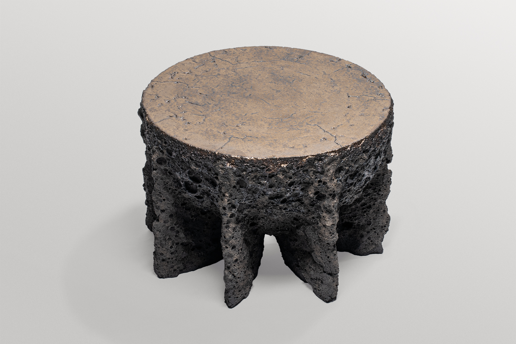 Contemporary Rough Form Dark Grey Ceramic Low Side Table by Niclas Wolf 3