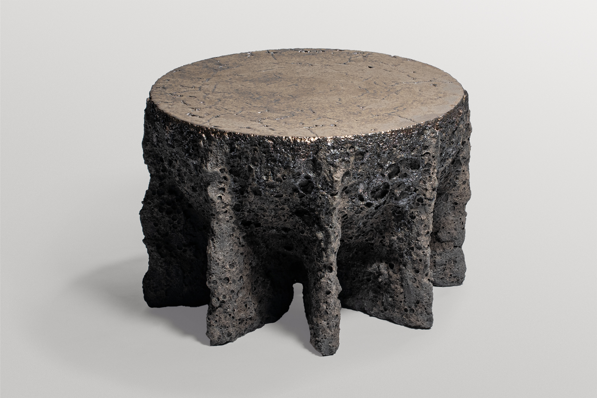 Contemporary Rough Form Dark Grey Ceramic Low Side Table by Niclas Wolf 4