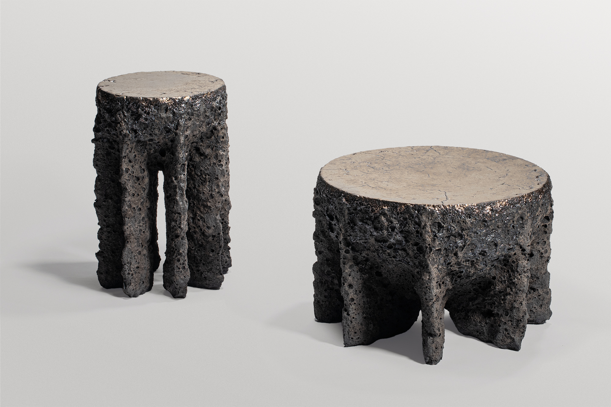 Contemporary Rough Form Dark Grey Ceramic Low Side Table by Niclas Wolf 5