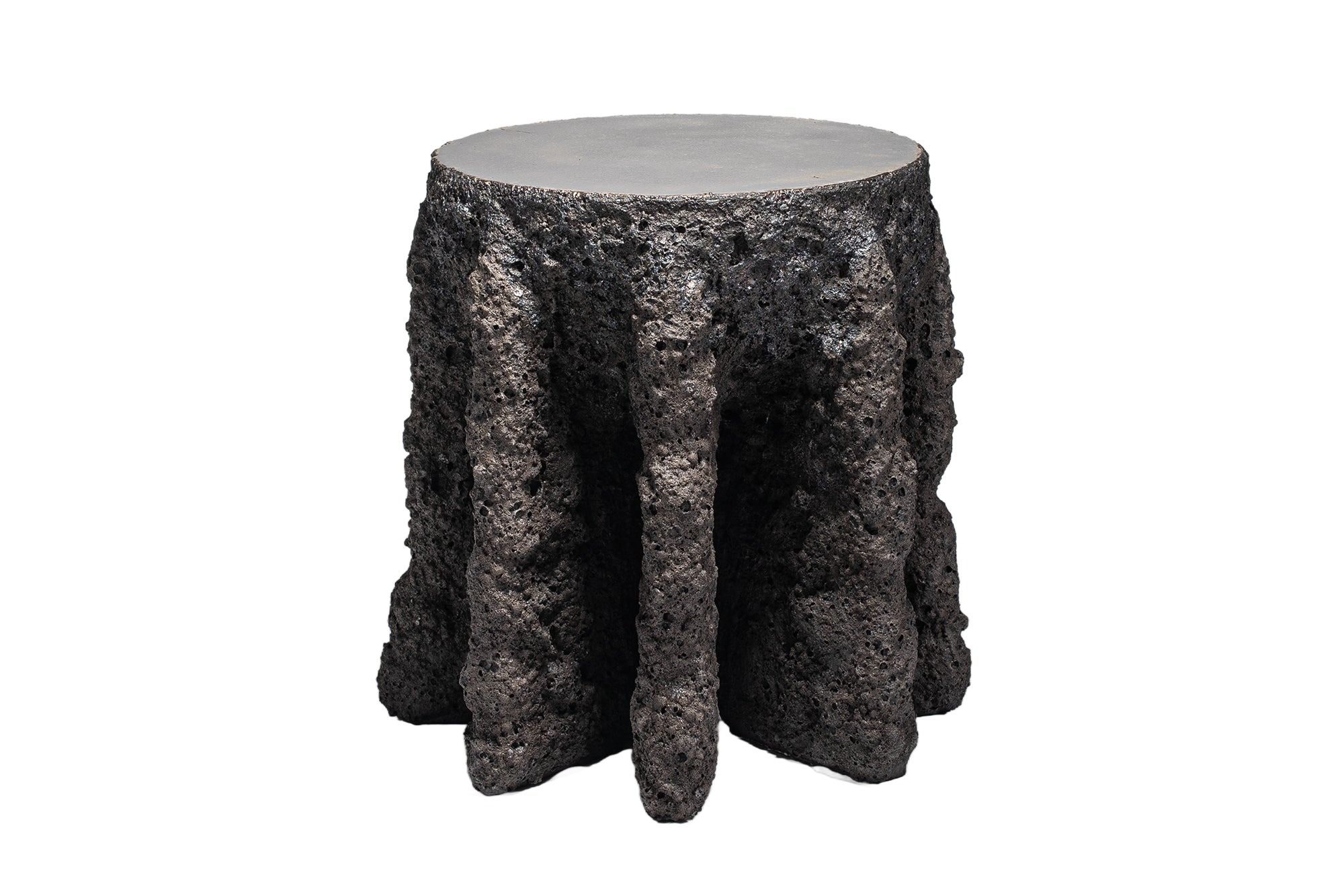 Contemporary Rough Form Dark Grey Ceramic Medium Side Table by Niclas Wolf 1