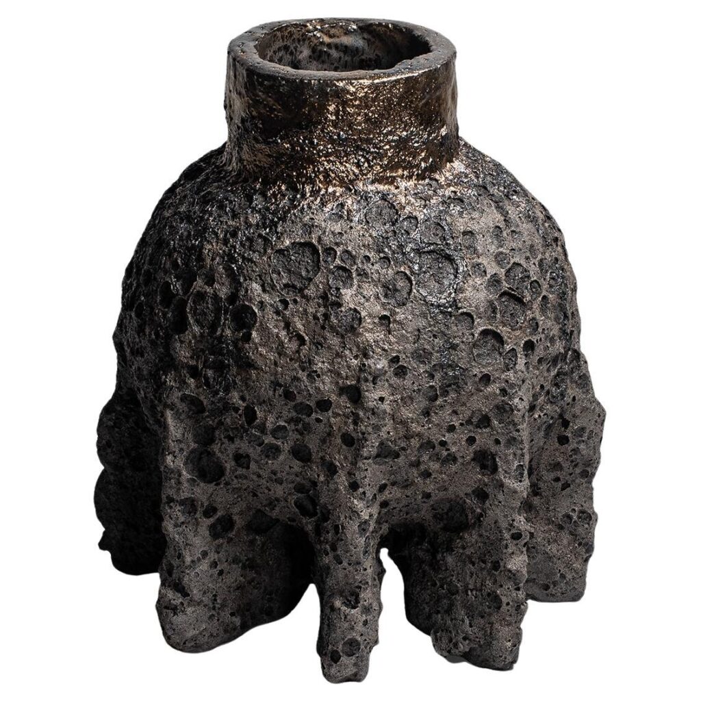Contemporary Rough Organic Form, Dark Grey Ceramic Vase by Niclas Wolf 1