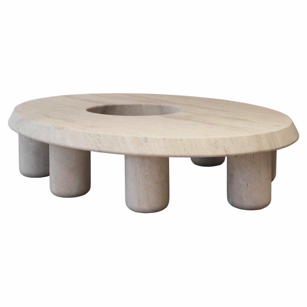 Contemporary Sculptural Helios Coffee Table in Travertine by Michel Amar 1