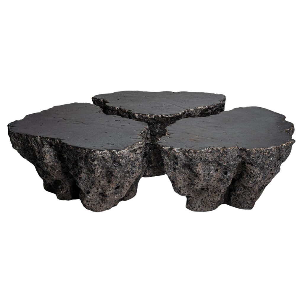 Set Of 3 Unique Naural Form, Dark Grey Ceramicc Coffee Tables by Niclas Wolf 1