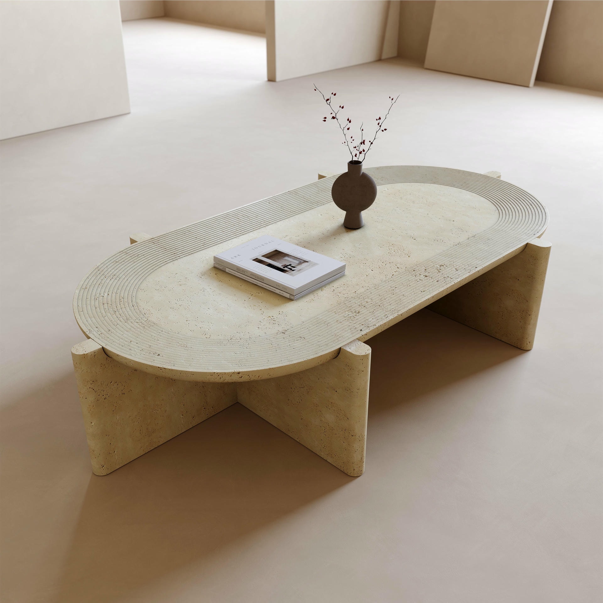 Arkhe Oval No 4 Travertine Coffee Table by Studio Kali 2