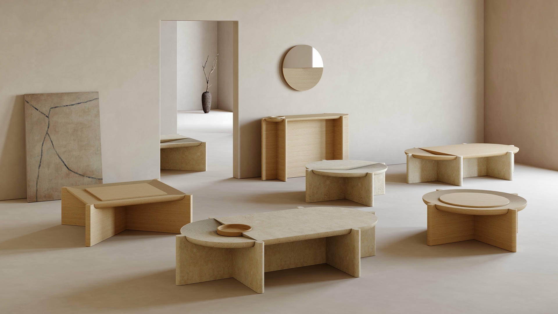 Kanyon Oak And Travertine Coffee Table by Studio Kali 6