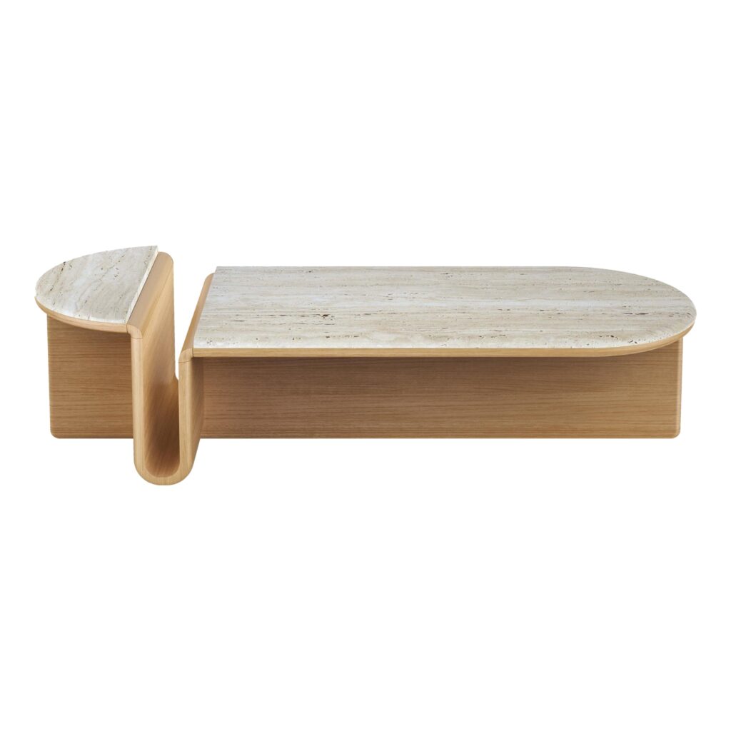 Kanyon Oval Oak And Travertine Coffee Table by Studio Kali 1
