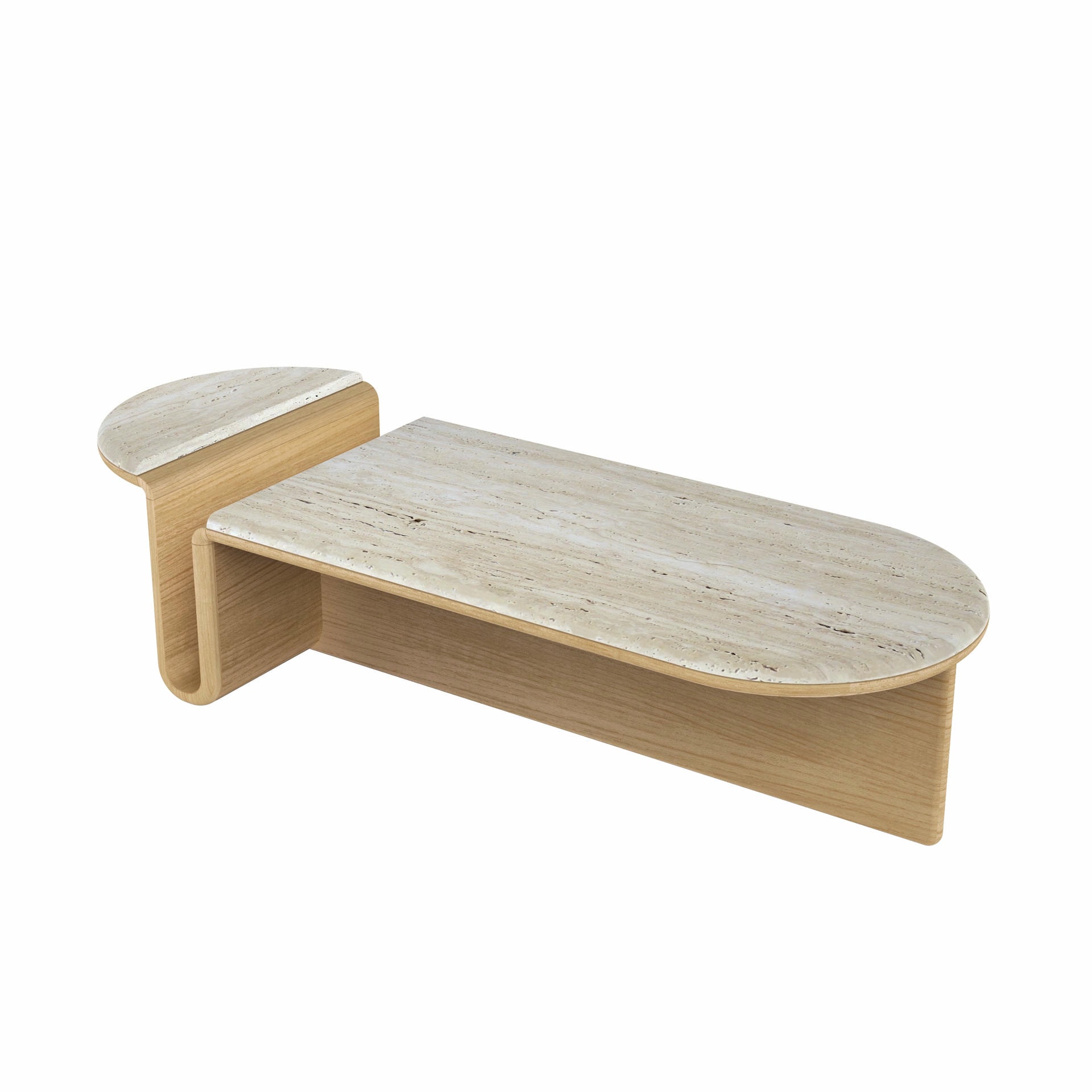 Kanyon Oval Oak And Travertine Coffee Table by Studio Kali 3