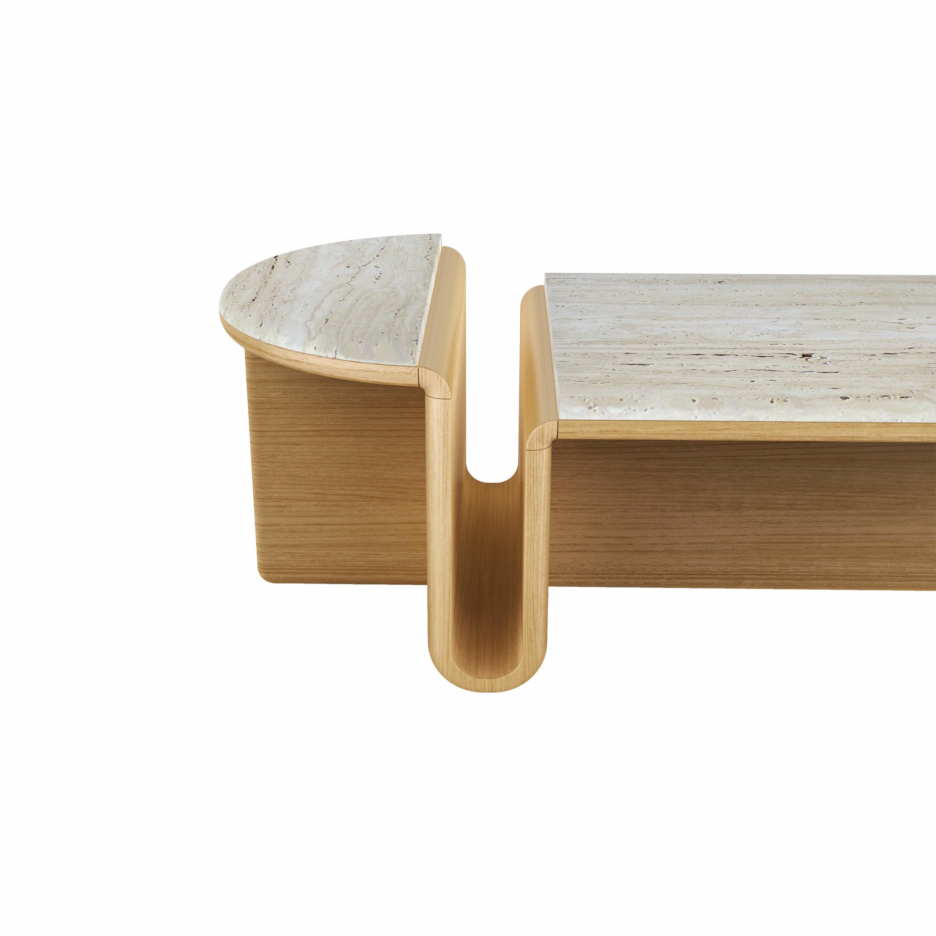 Kanyon Oval Oak And Travertine Coffee Table by Studio Kali 5