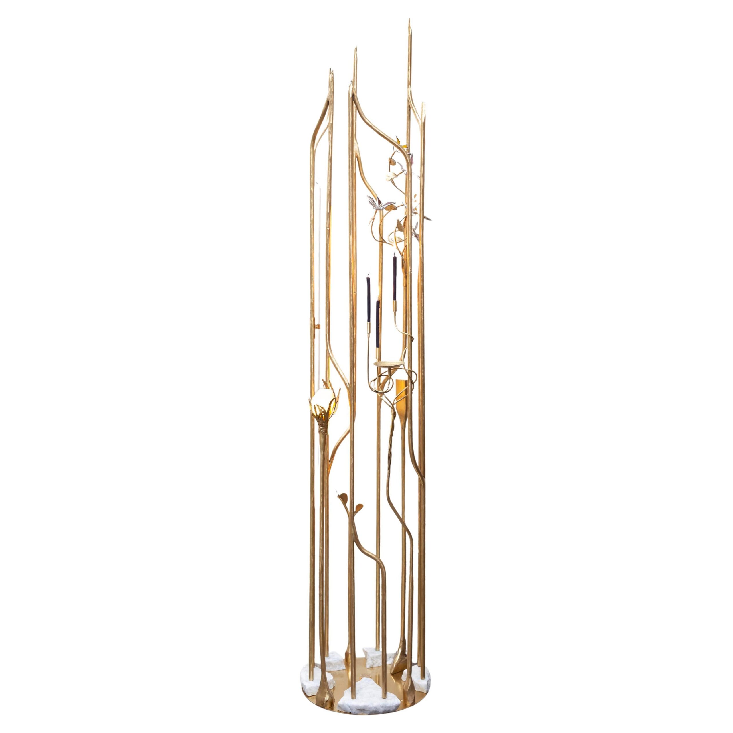 Medici Inspired Gilded Brass & Marble Contemporary Floor Lamp by Morghen Studio 1
