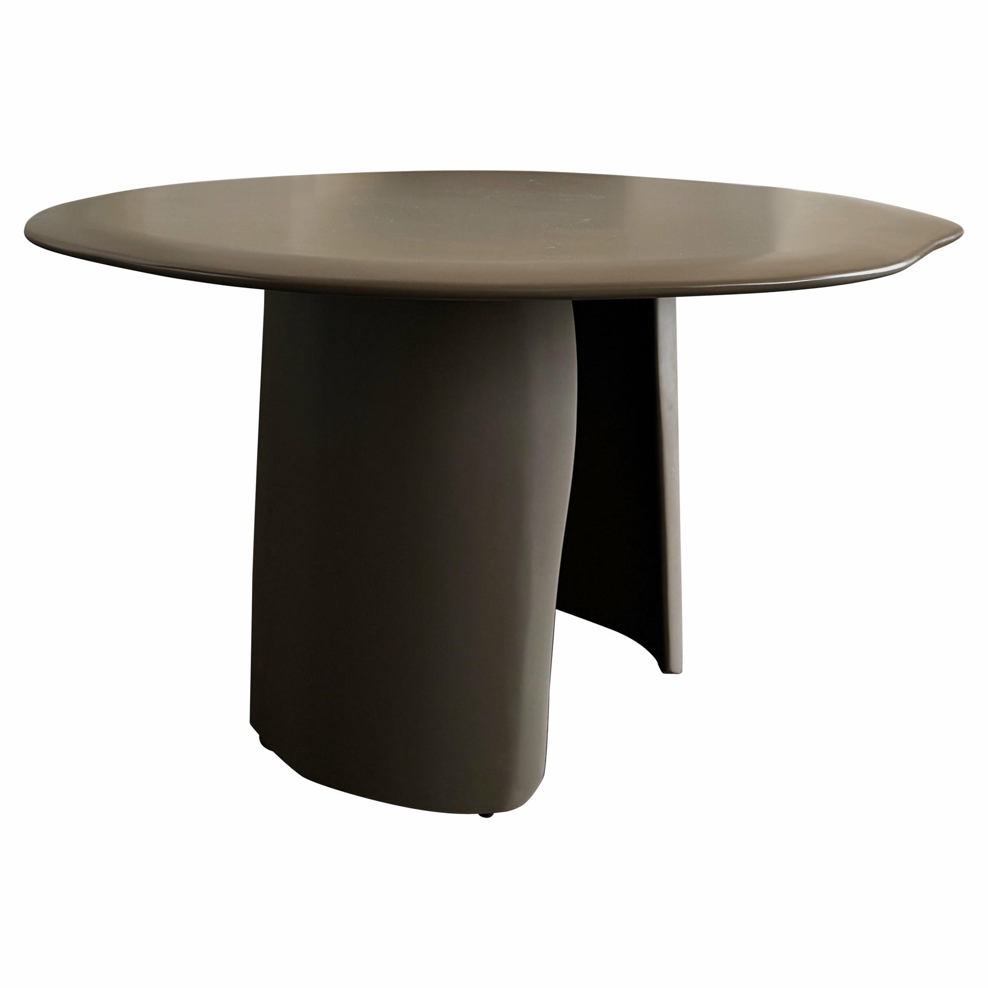 Contemporary Sculpted Organic Leg Round Top Brown Wood Table by kar 1