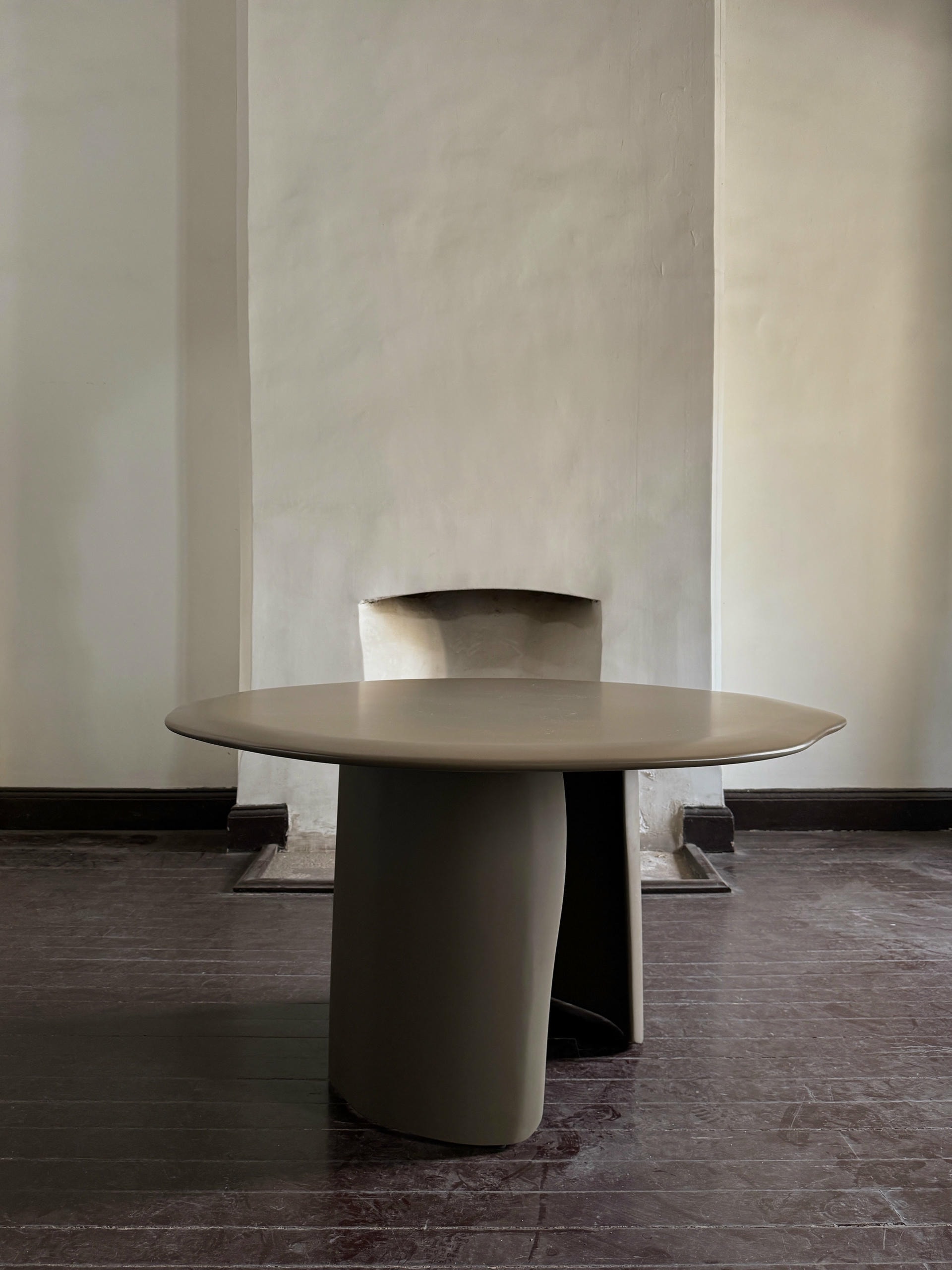 Contemporary Sculpted Organic Leg Round Top Brown Wood Table by kar 2