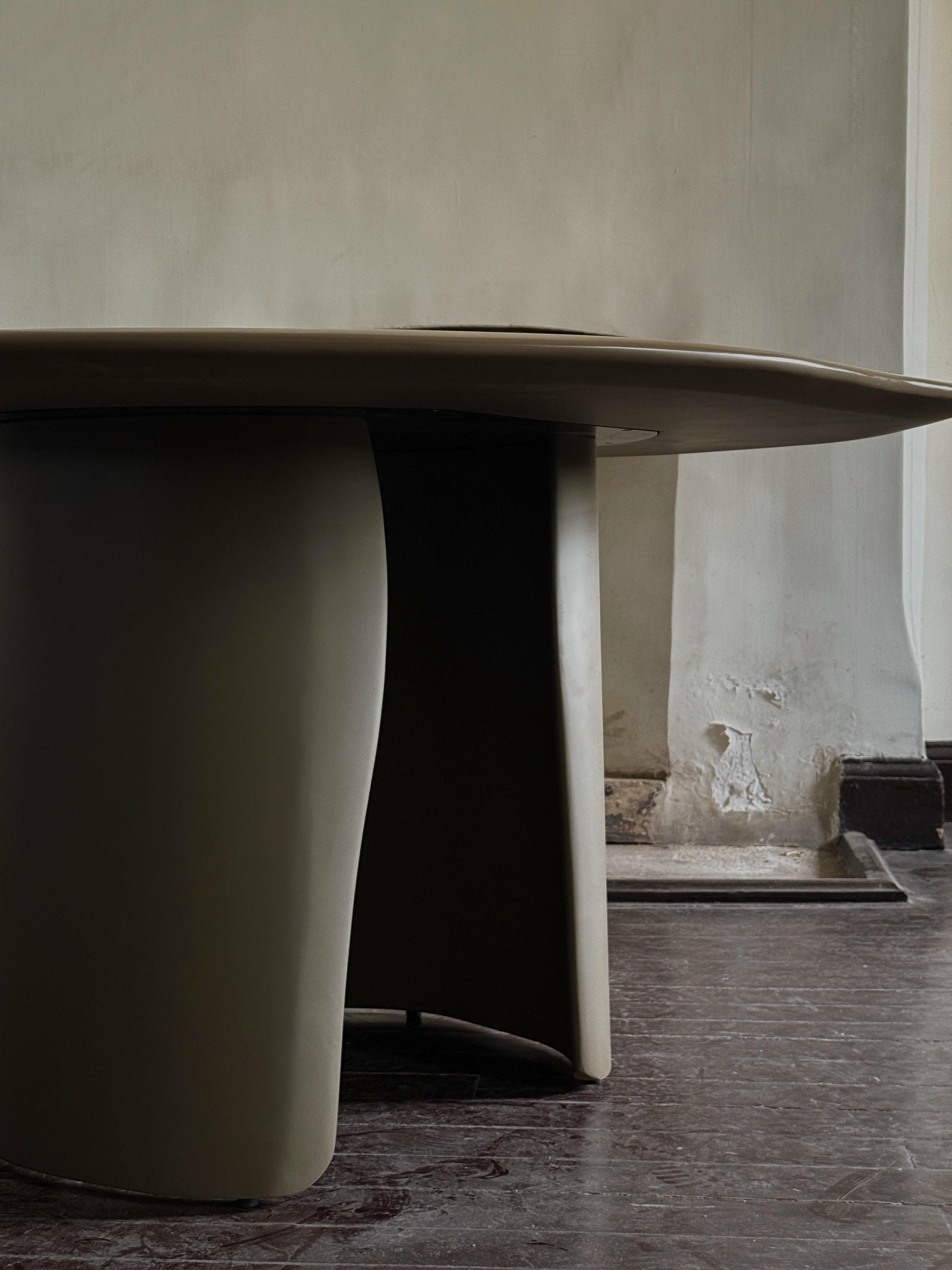 Contemporary Sculpted Organic Leg Round Top Brown Wood Table by kar 4
