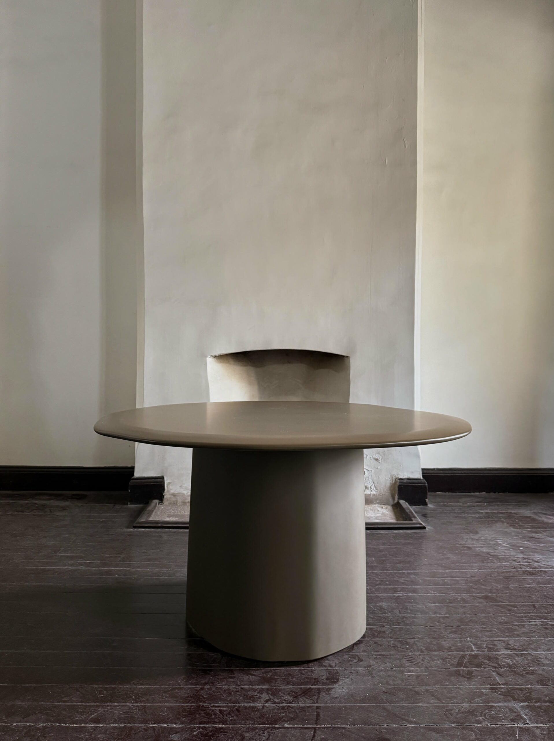 Contemporary Sculpted Organic Leg Round Top Brown Wood Table by kar 5