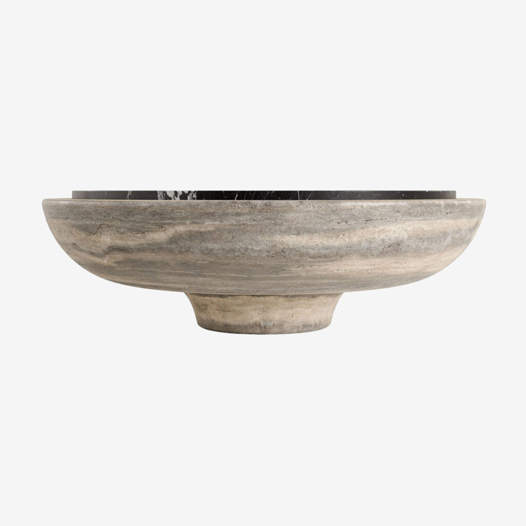 Soleil Silver Travertine and Marquina Marble Coffee Table by Verena Brausch 1