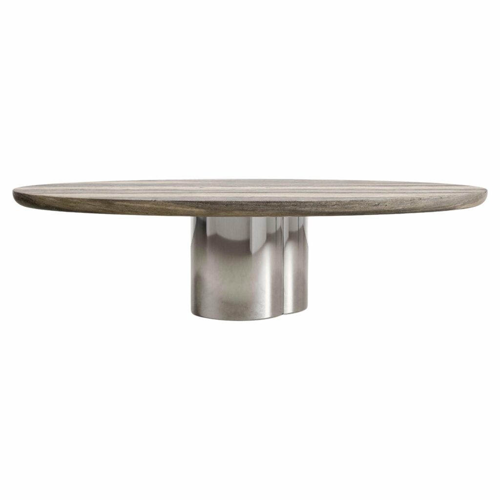Tomoon 20 Dining Table by Verena Brausch in Silver Travertine Steel 1
