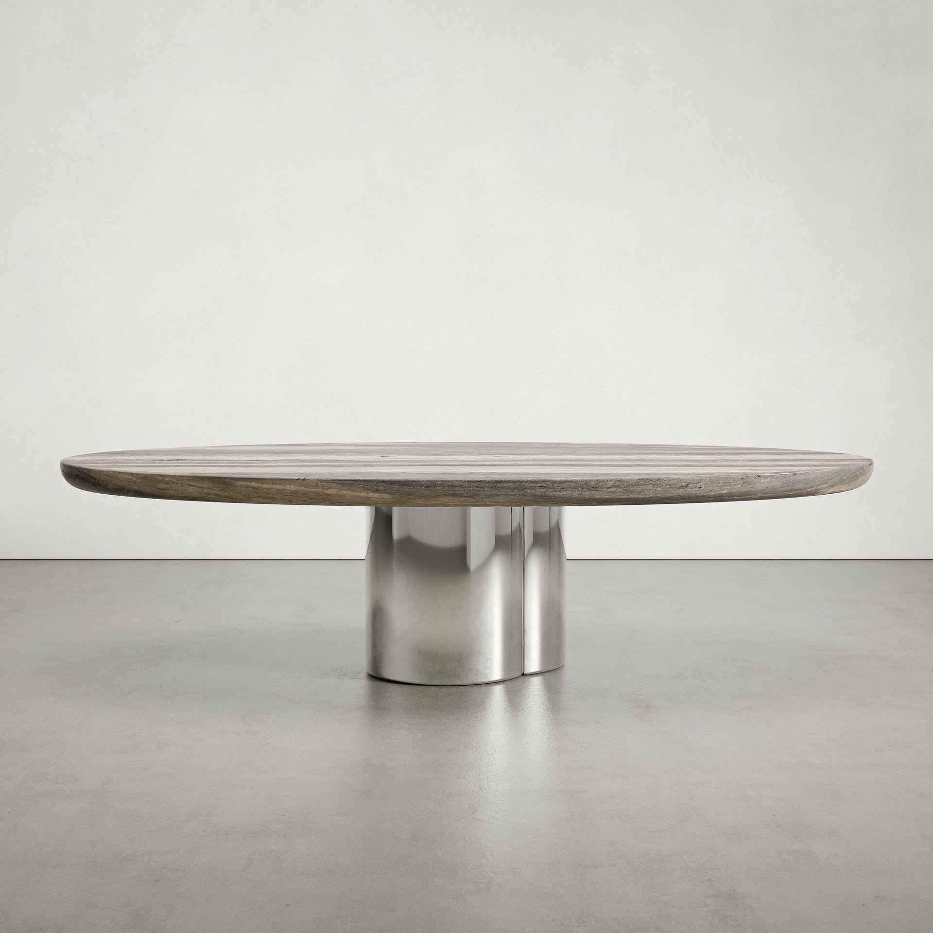 Tomoon 20 Dining Table by Verena Brausch in Silver Travertine Steel 3