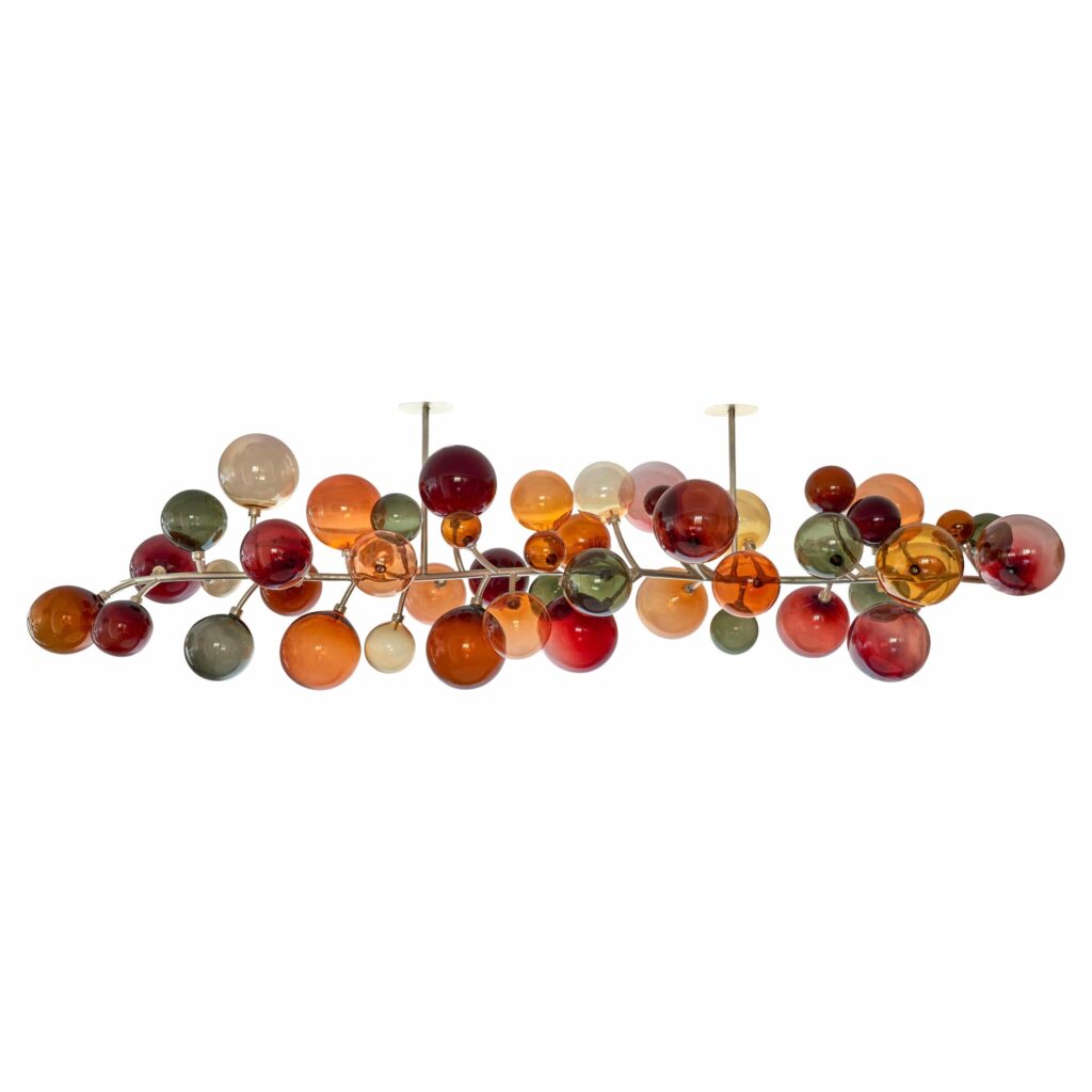 Multicolor blown glass and brass contemporary chandelier light Emilie Lemardeley 1