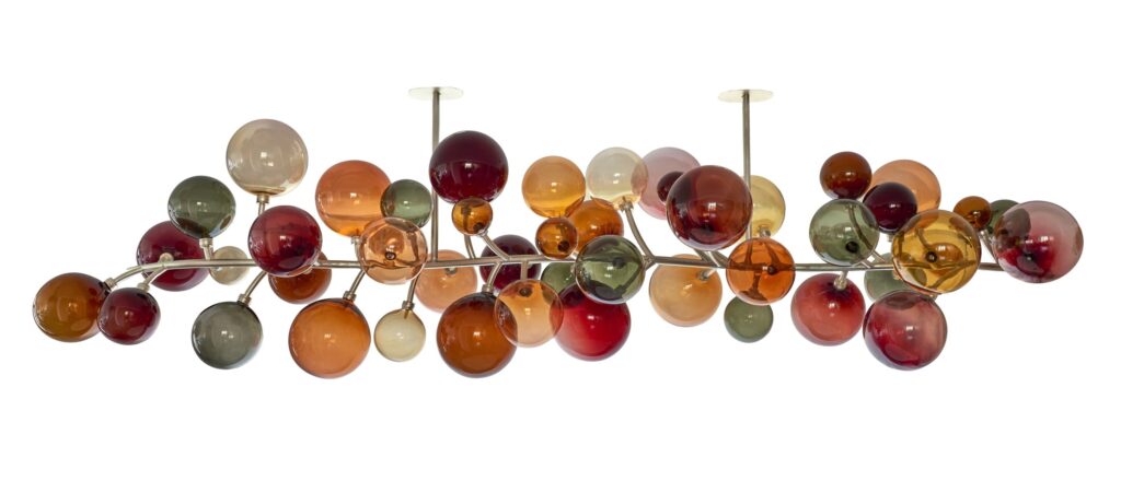 Multicolor blown glass and brass contemporary chandelier light Emilie Lemardeley 1