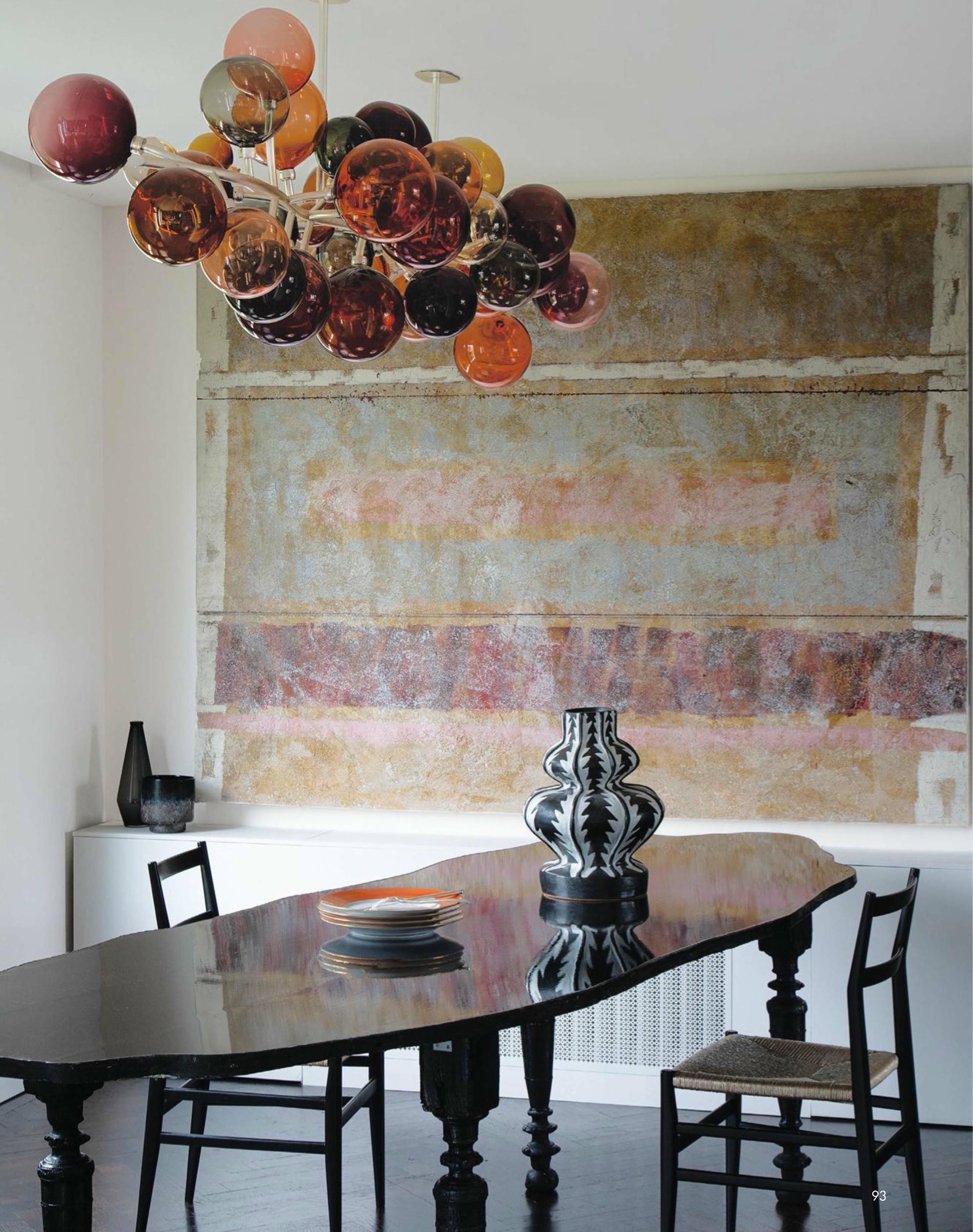Multicolor blown glass and brass contemporary chandelier light Emilie Lemardeley 2