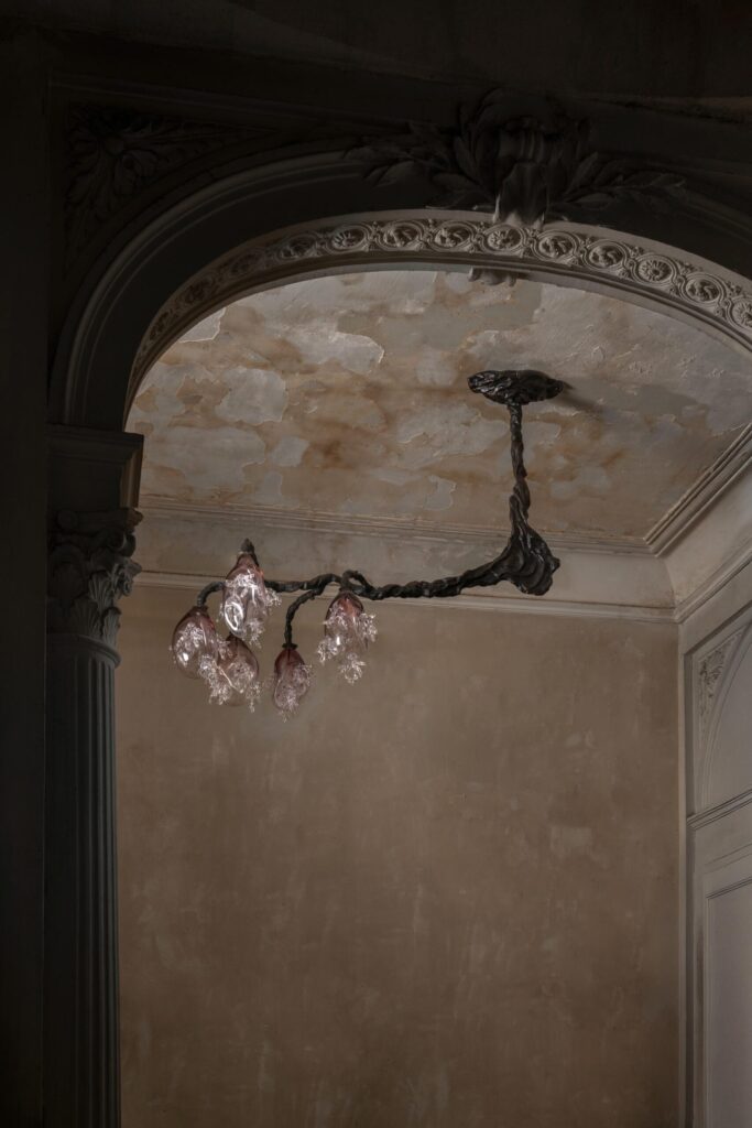 emilie lemardeley chandelier 5 glass spheres galerie philia 01