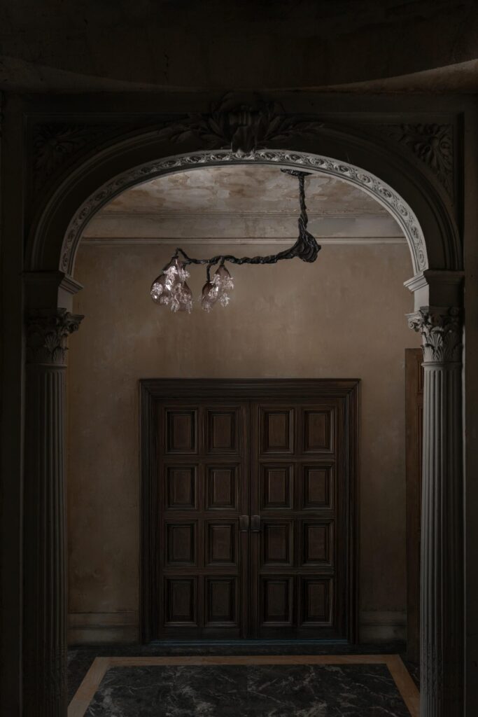 emilie lemardeley chandelier 5 glass spheres galerie philia 04