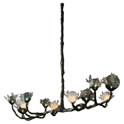 11 Spheres Bronze And Hand Blown Colored Glass Chandelier by Emilie Lemardeley 1