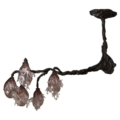 5 Spheres Bronze And Hand Blown Colored Glass Chandelier by Emilie Lemardeley 1