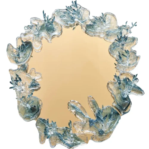 Large Pink Mirror With Green Decor by Emilie Lemardeley 1