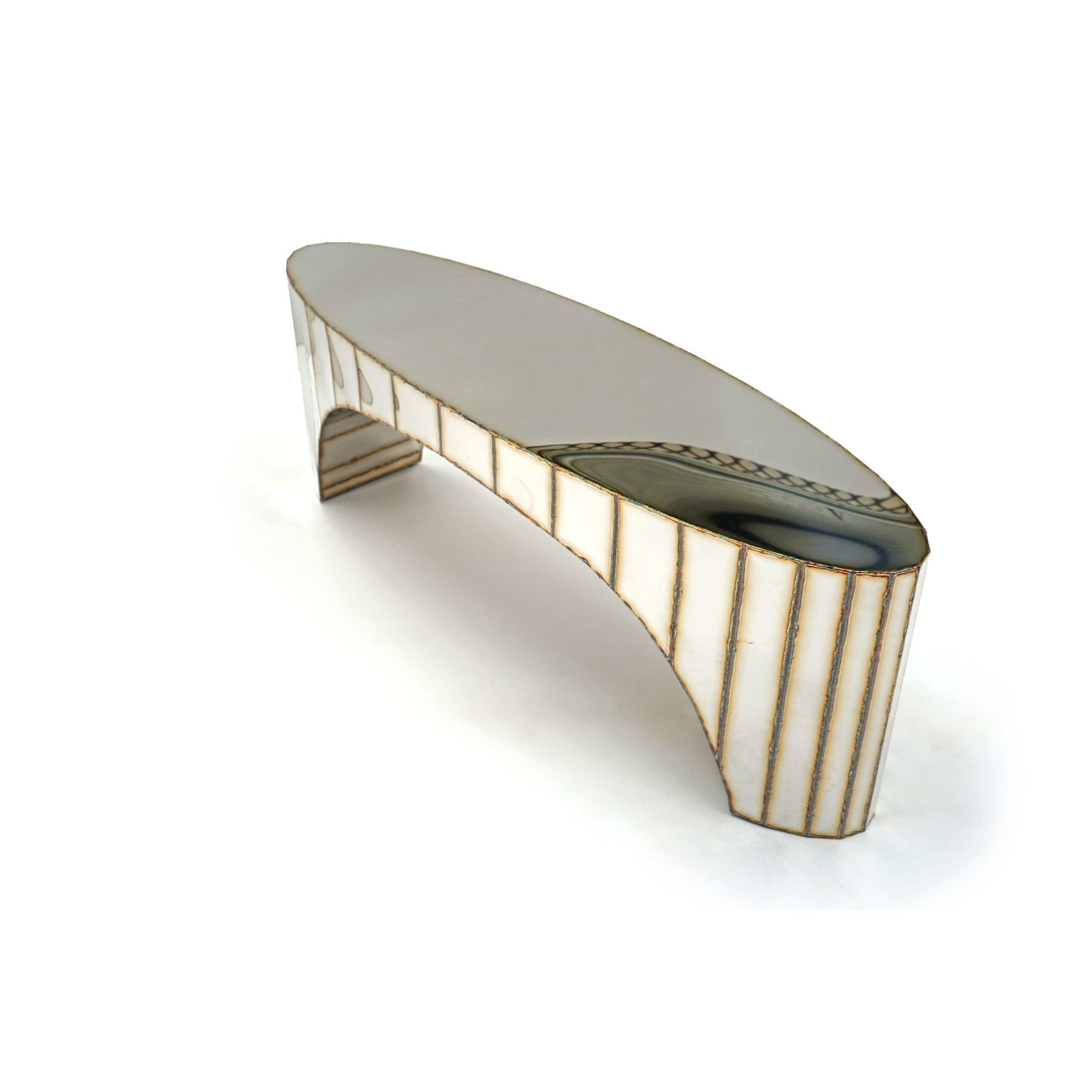 Boole Bench in Welded Mirror Polished Stainless Steel by Julian Mayor 11