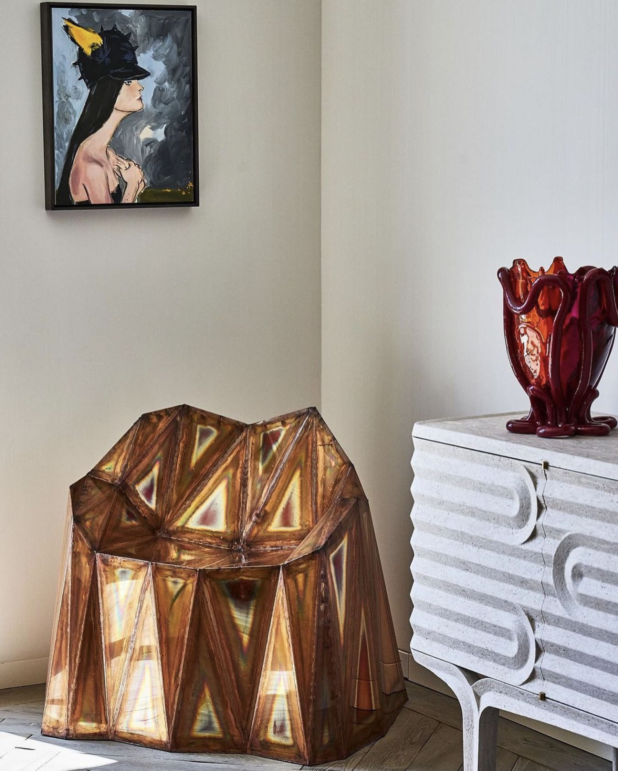 Fernando Chair Closed Sides in Welded Mirror Polished Copper by Julian Mayor 2
