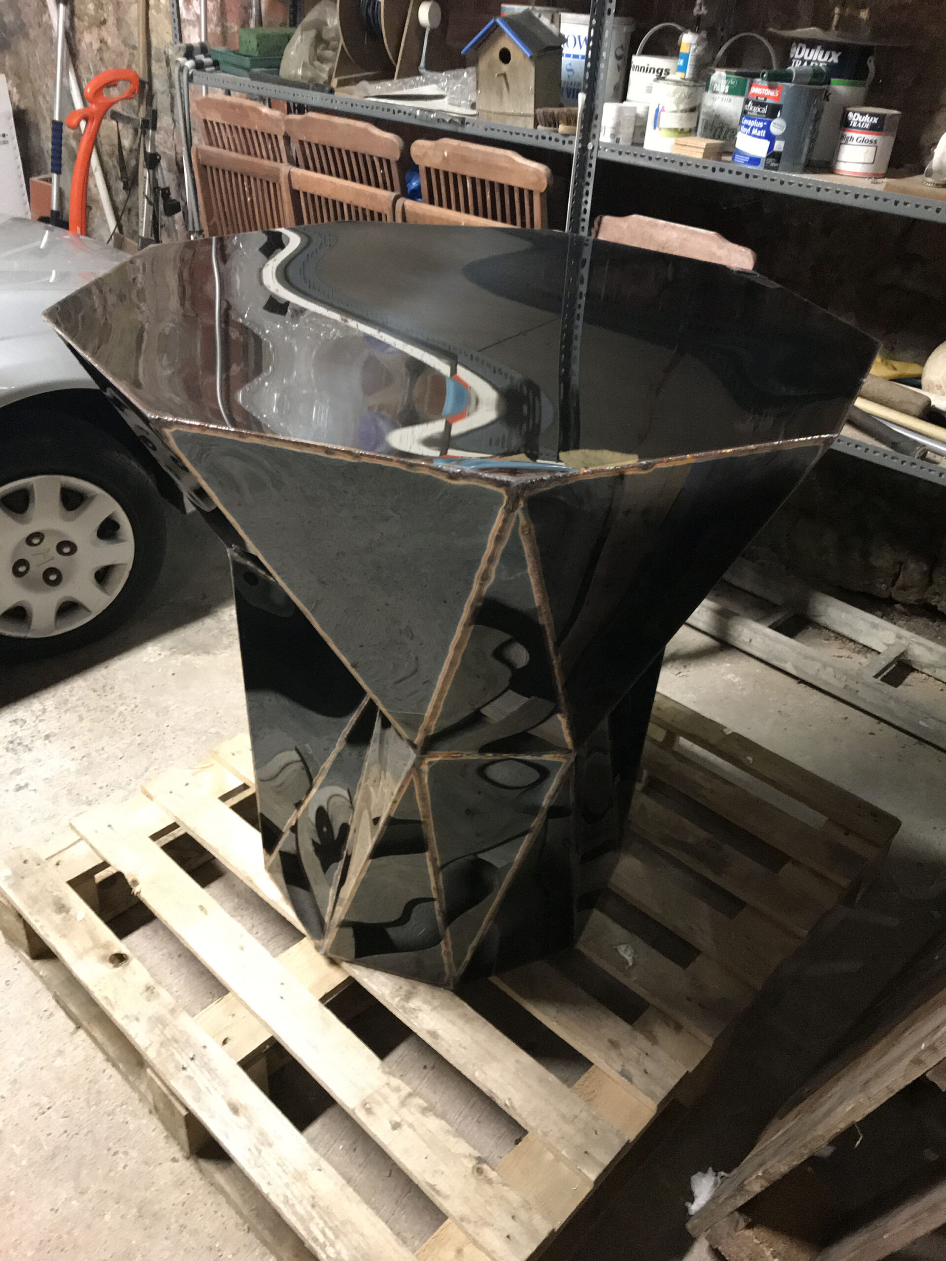 Heavy Water Gueridon in Welded Mirror Polished Stainless Steel by Julian Mayor 3