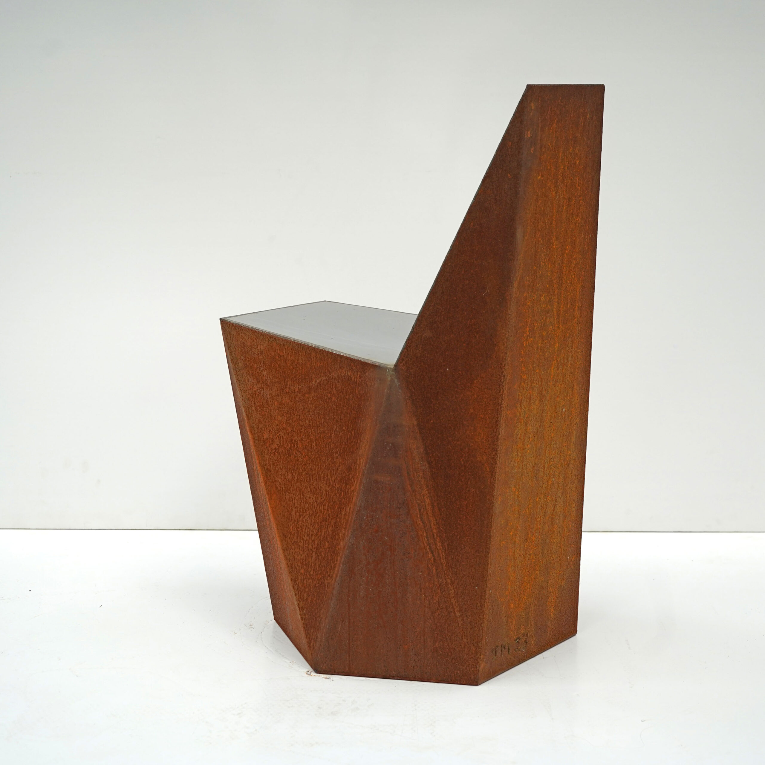 Hex Chair Corten in Welded Steel & Mirror Polish Stainless Steel by Julian Mayor 3